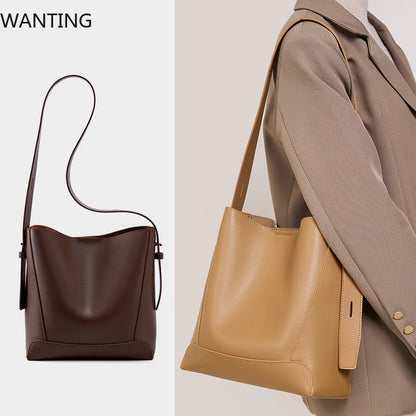 Bolsa Feminina Shoulder em Couro Legítimo – Grande Capacidade