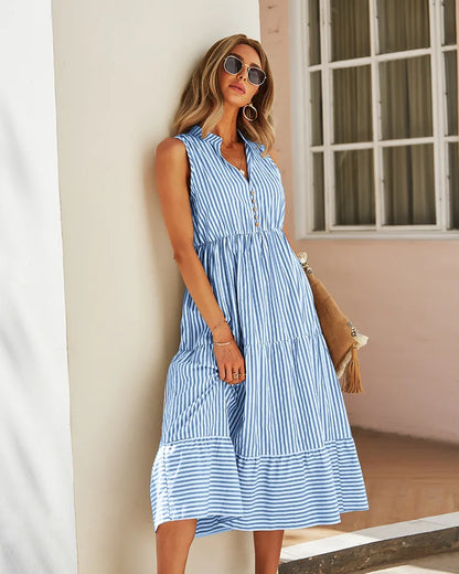 Vestido Listrado Summer Chic – Leveza e Elegância para Dias de Sol