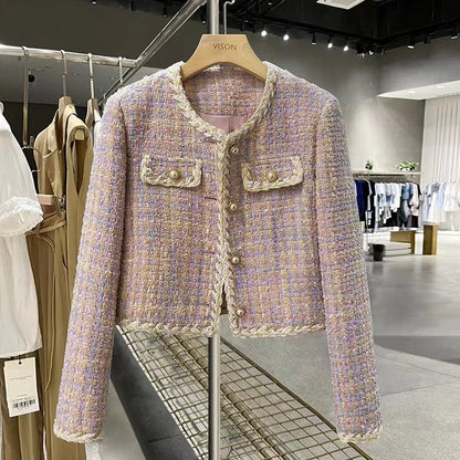 Jaqueta Tweed Curta – Estilo Coreano Elegante