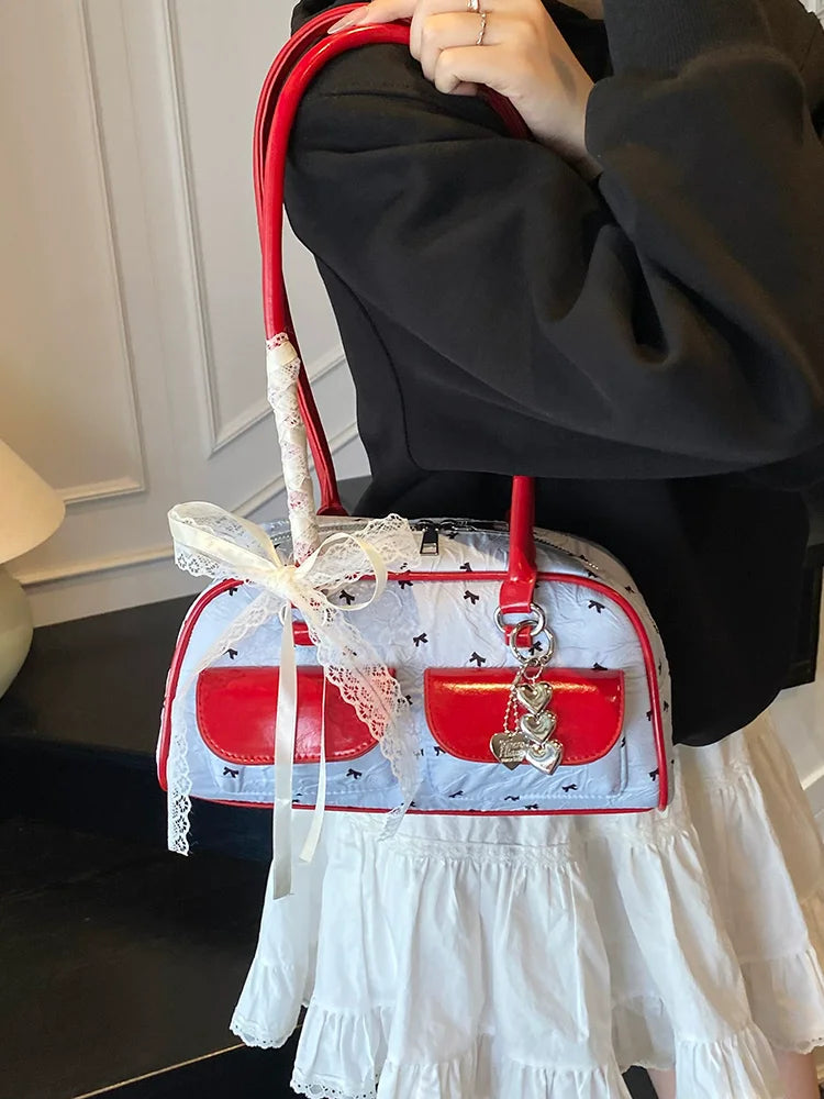 Bolsa Feminina Bow 2025 – Tote “Boston” com Laço & Bolsos, Versátil Ombro/Under-Arm