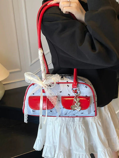 Bolsa Feminina Bow 2025 – Tote “Boston” com Laço & Bolsos, Versátil Ombro/Under-Arm