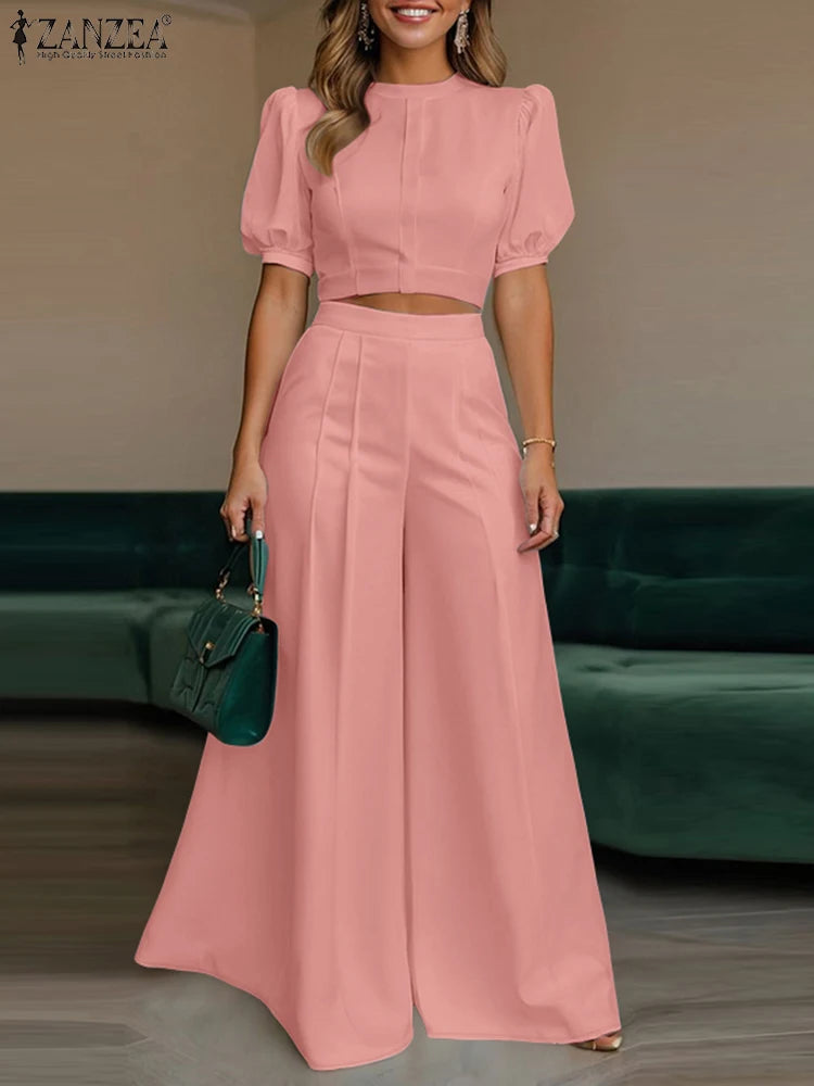 ZANZEA Women's Set – Crop Top & Wide Leg Pants