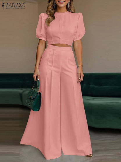 ZANZEA Women's Set – Crop Top & Wide Leg Pants