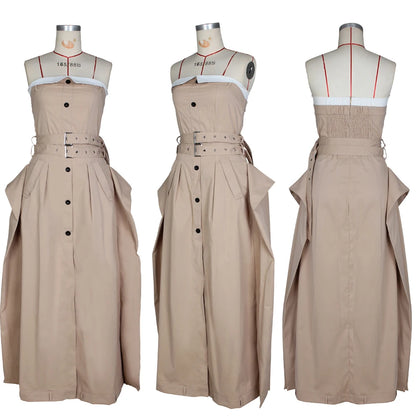 Vestido Trench Feminino MaxI – Sem Mangas, Cinto Duplo, Botão Único