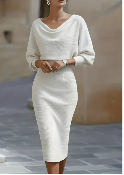 Elegant Midi Dress – High Waist & 7/8 Sleeve