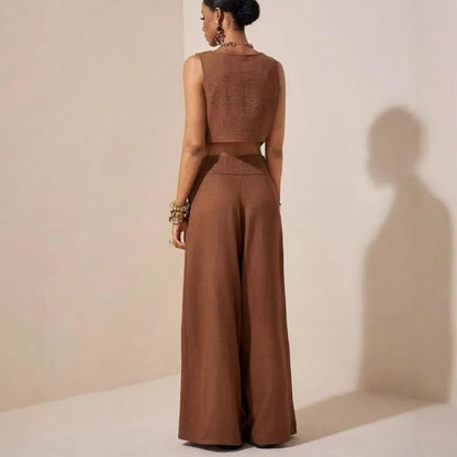 Linen Luxe Set – Elegant Vest & Wide Leg Trousers