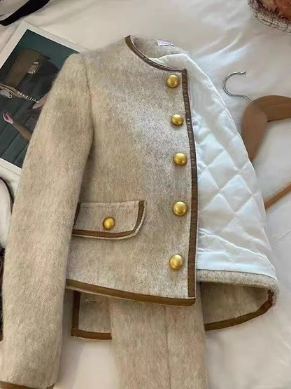 French Chic Coat – Gold Buttons & Slim Elegance