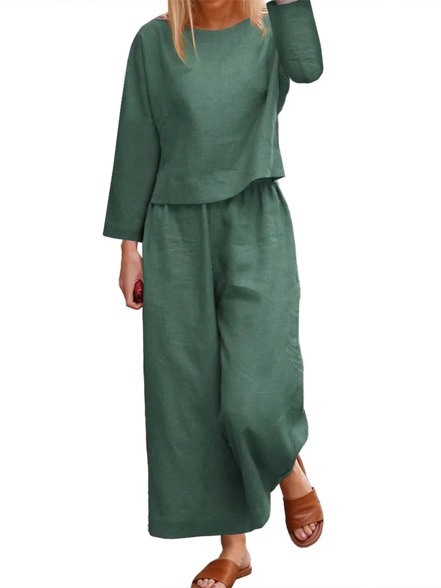 Conjunto Plus Size Algodão & Linho – Camisa + Calça Solta
