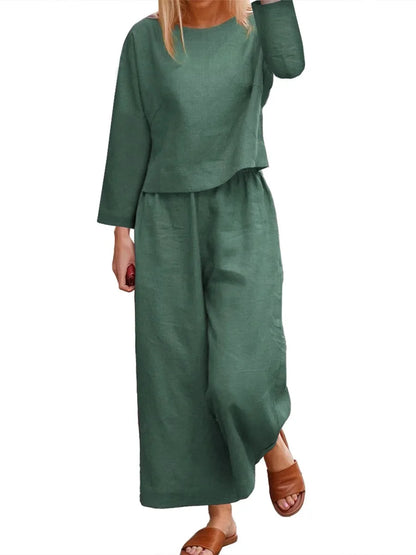 Conjunto Plus Size Algodão & Linho – Camisa + Calça Solta