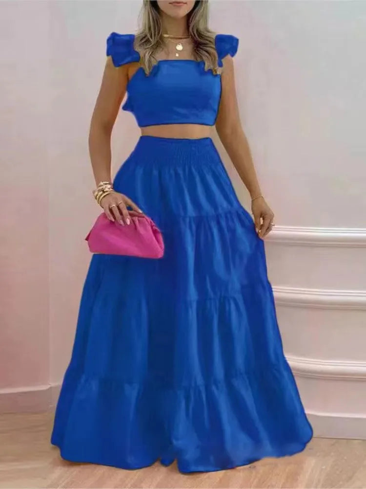 Conjunto Feminino Elegante – Top Solto & Vestido Maxi
