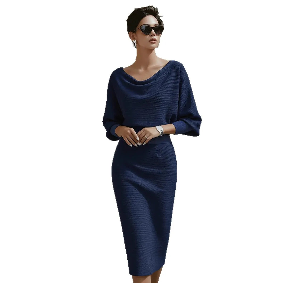 Elegant Midi Dress – High Waist & 7/8 Sleeve