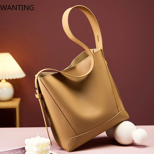 Bolsa Feminina Shoulder em Couro Legítimo – Grande Capacidade