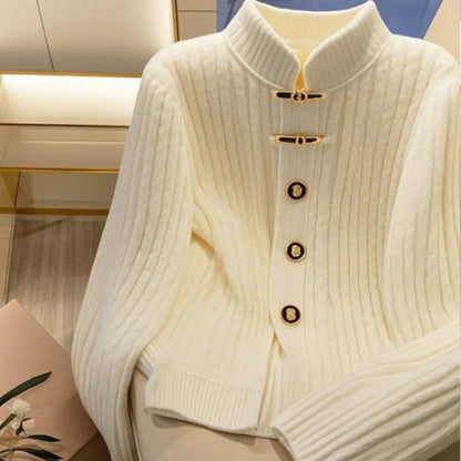 Premium Knit Cardigan – Turtleneck & Elegant Buttons
