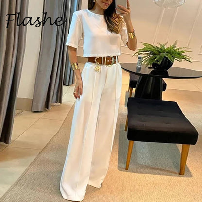 Conjunto Feminino Office – Blusa & Calça Reta de Cintura Alta