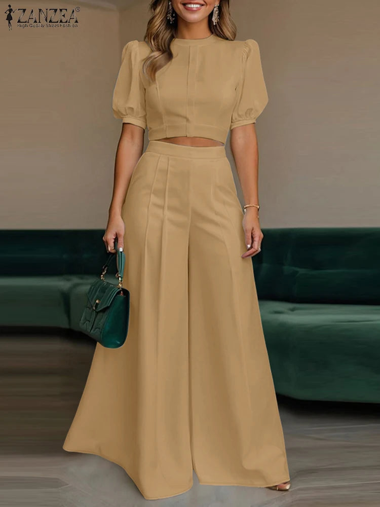 ZANZEA Women's Set – Crop Top & Wide Leg Pants