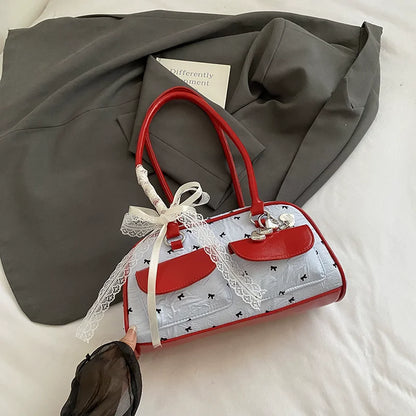 Bolsa Feminina Bow 2025 – Tote “Boston” com Laço & Bolsos, Versátil Ombro/Under-Arm