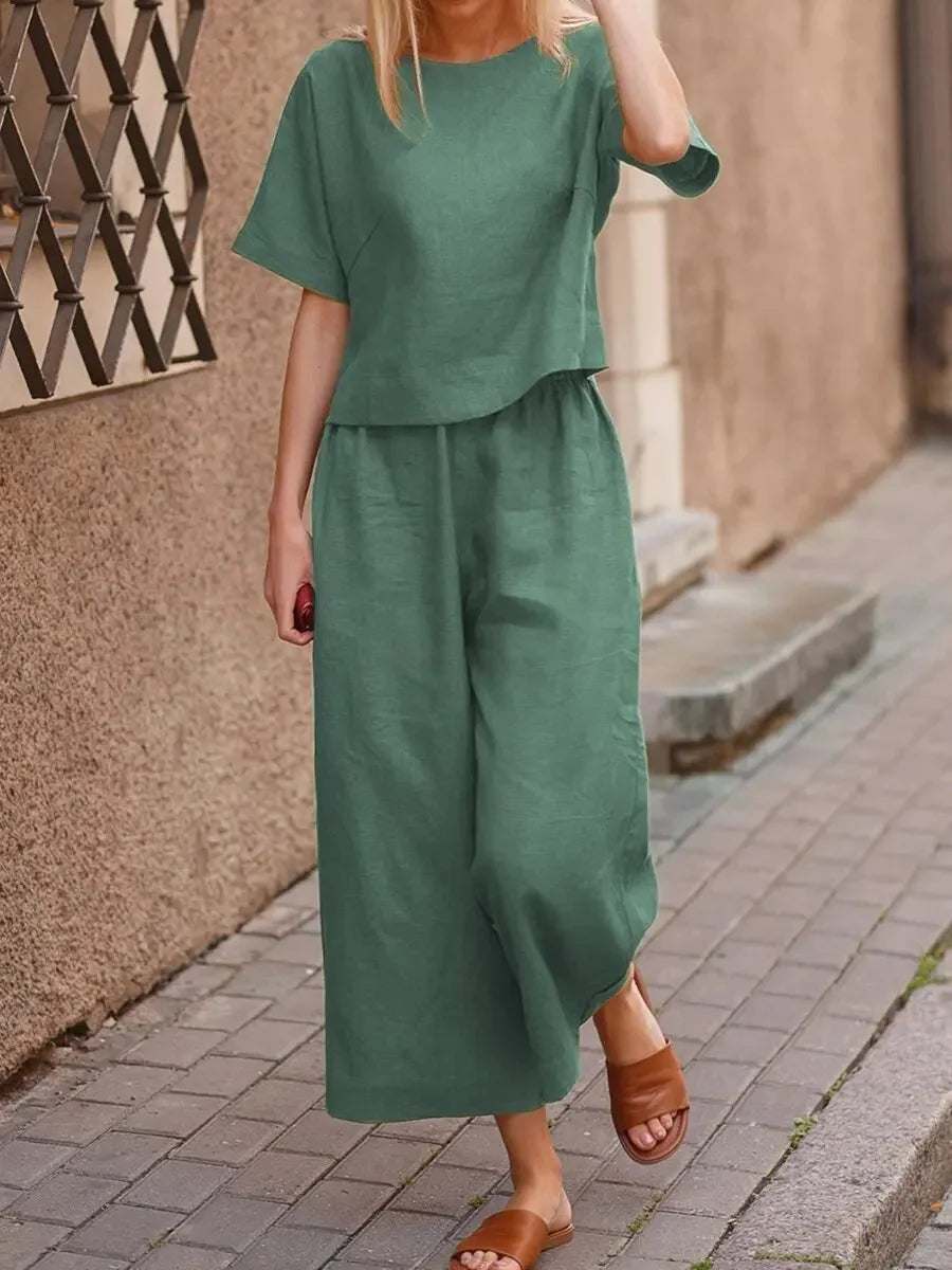 Conjunto Plus Size Algodão & Linho – Camisa + Calça Solta