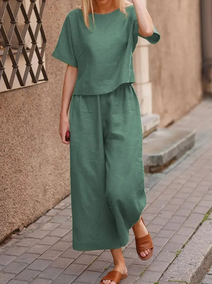 Conjunto Plus Size Algodão & Linho – Camisa + Calça Solta