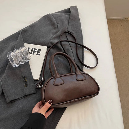 Retro Small Crossbody Bag Women 2025 – Bolsa Mini Estilo Bowling de Alça Transversal, Couro PU Soft