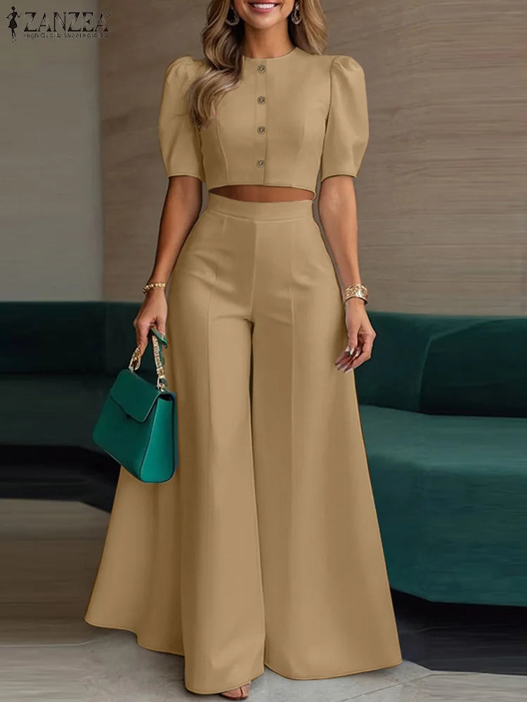 ZANZEA Women's Set – Crop Top & Wide Leg Pants