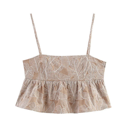 Conjunto Feminino 2 Peças 2025 – Top Sem Mangas Bordado + Calça Reta Estampada