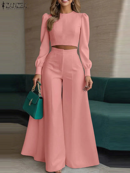 ZANZEA Women's Set – Crop Top & Wide Leg Pants