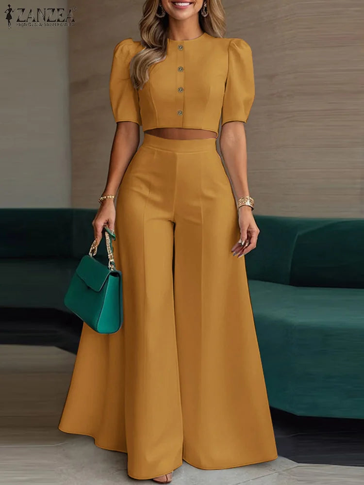 ZANZEA Women's Set – Crop Top & Wide Leg Pants