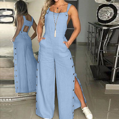 Macacão Feminino de Verão – Sem Mangas com Pernas Amplas