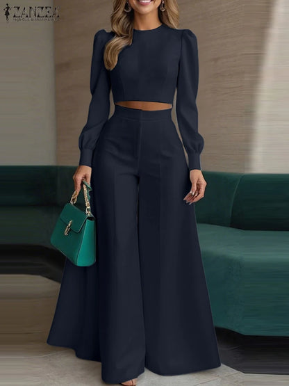 ZANZEA Women's Set – Crop Top & Wide Leg Pants