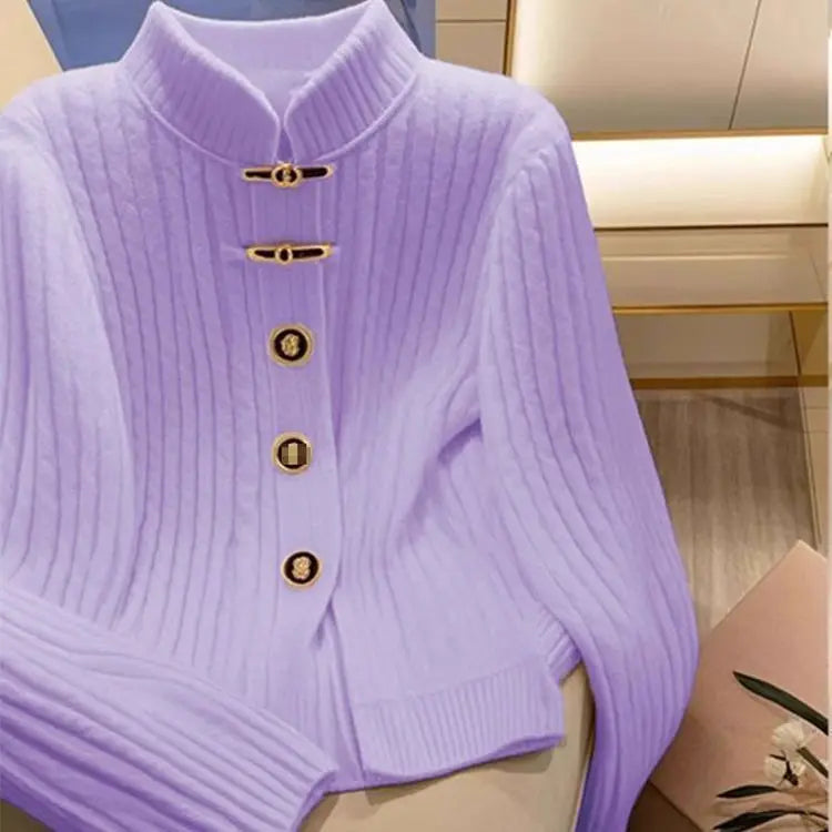 Premium Knit Cardigan – Turtleneck & Elegant Buttons