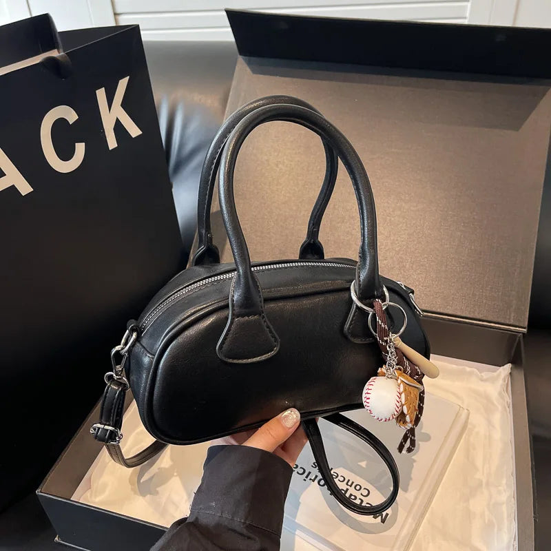 Retro Small Crossbody Bag Women 2025 – Bolsa Mini Estilo Bowling de Alça Transversal, Couro PU Soft