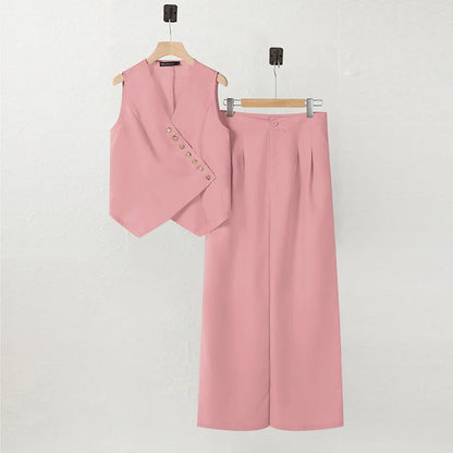 ZANZEA Women's Set – Vest & Wide Leg Pants with Irregular Buttons