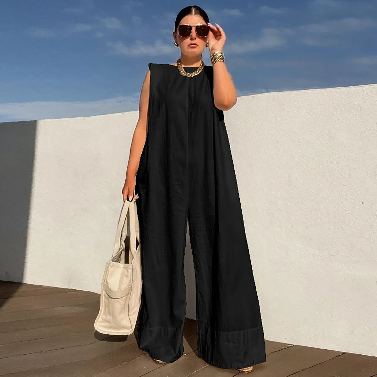 Women's Sleeveless Loose-Fit Jumpsuit – Casual Chic Style