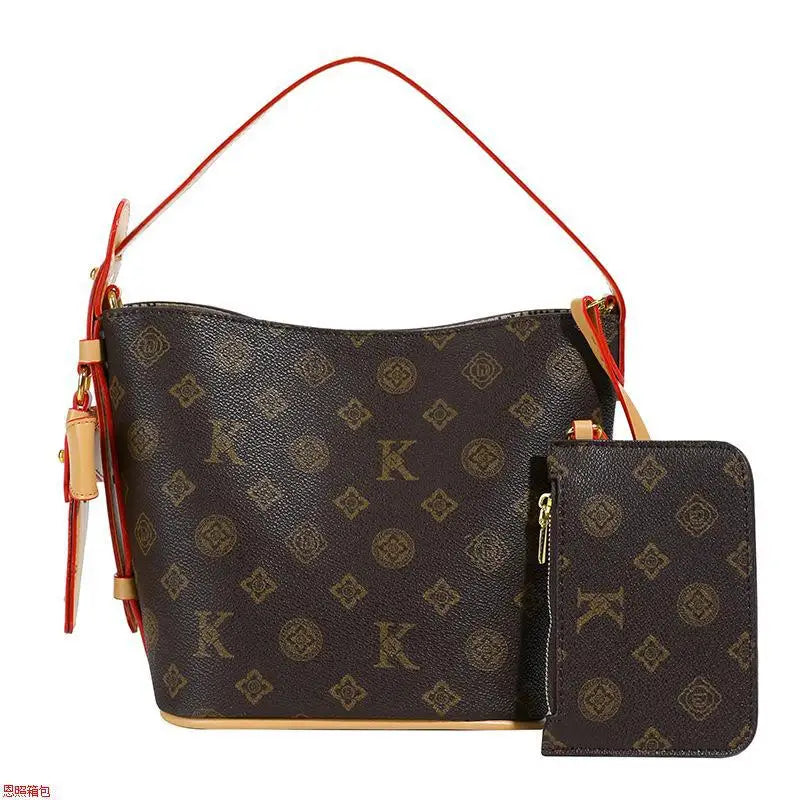 Conjunto Feminino Bucket Bag 2025 Estampada – Tote & Transversal Versátil para Dia e Noite