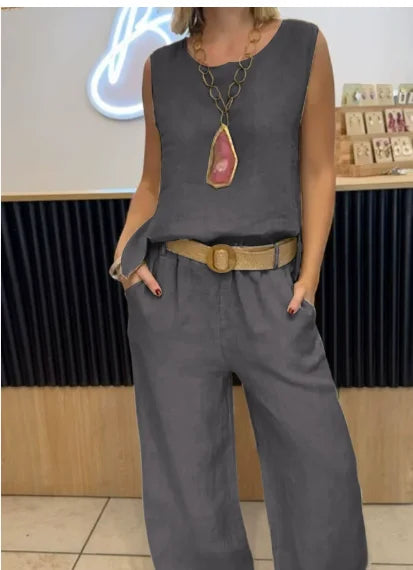 Conjunto Cotton-Linen Chic – Top & Calça 2-Peças