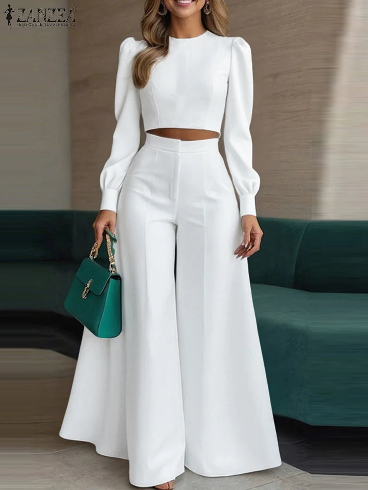 ZANZEA Women's Set – Crop Top & Wide Leg Pants
