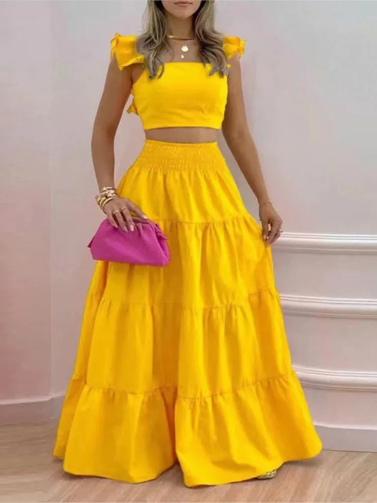 Conjunto Feminino Elegante – Top Solto & Vestido Maxi