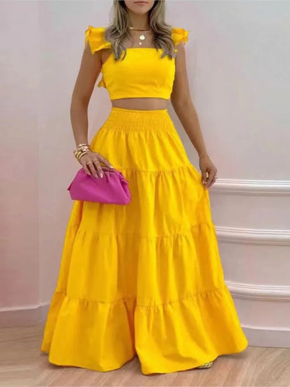 Conjunto Feminino Elegante – Top Solto & Vestido Maxi