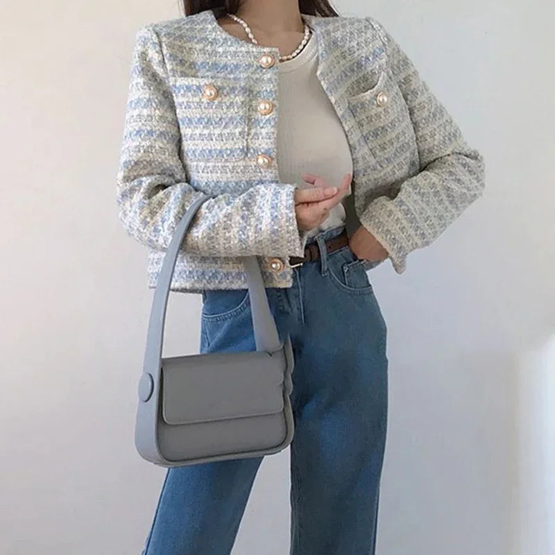Elegant Tweed Jacket – Short Cardigan with Pockets