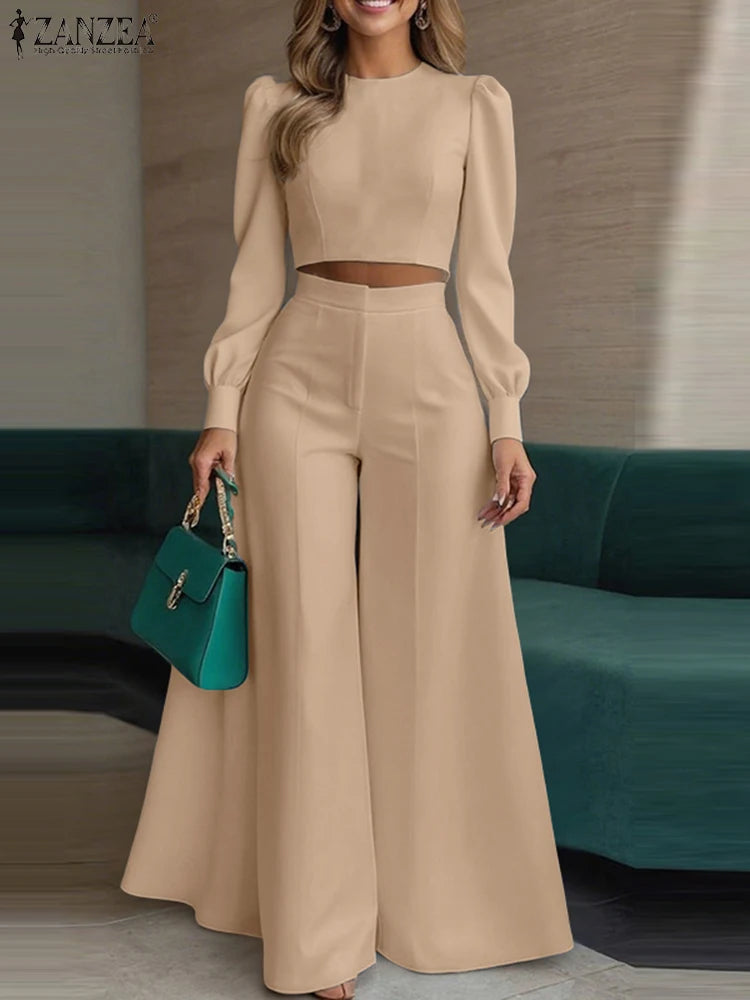 ZANZEA Women's Set – Crop Top & Wide Leg Pants