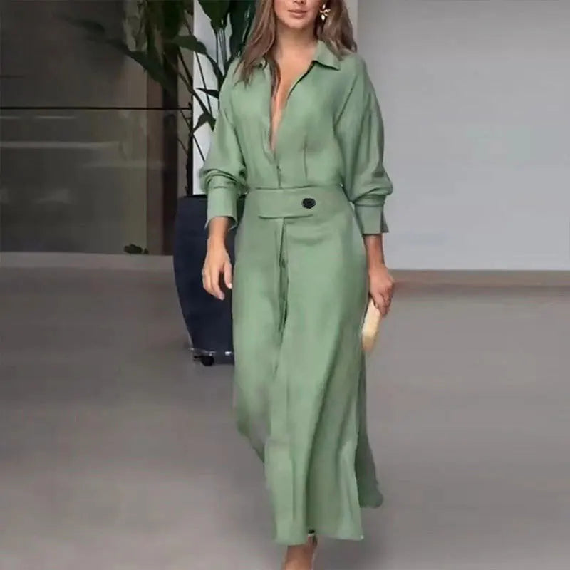 Vestido Feminino de Outono – Manga Longa com Decote V