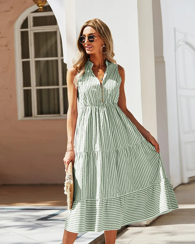 Vestido Listrado Summer Chic – Leveza e Elegância para Dias de Sol