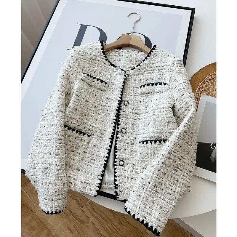 Jaqueta Tweed Elegante – Estilo Francês Office Lady