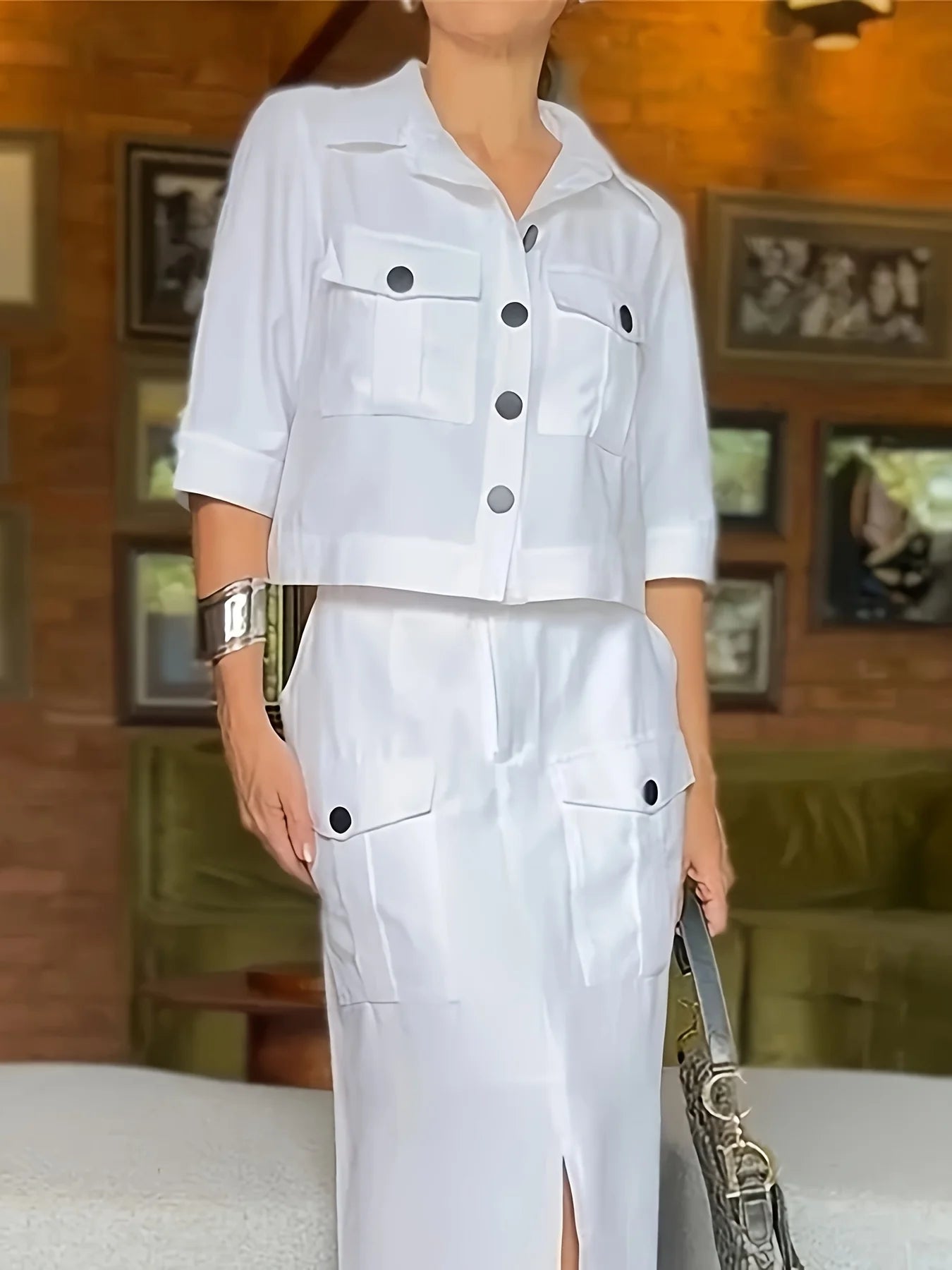 Women's Skirt Set – Button Blouse & Elegant Skirt