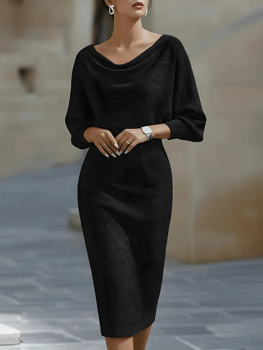 Elegant Midi Dress – High Waist & 7/8 Sleeve