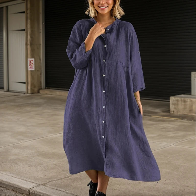 Vestido Feminino Manga Longa – Decote O, Modelagem A-Line Soltinha