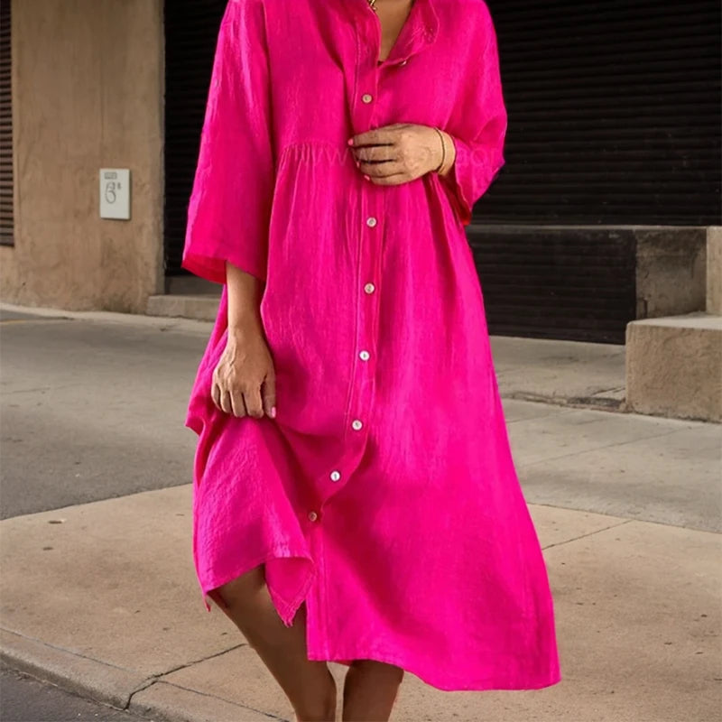 Vestido Feminino Manga Longa – Decote O, Modelagem A-Line Soltinha