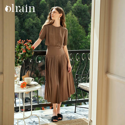 Conjunto French Coffee – Top Elegante & Saia Plissada