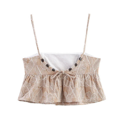 Conjunto Feminino 2 Peças 2025 – Top Sem Mangas Bordado + Calça Reta Estampada