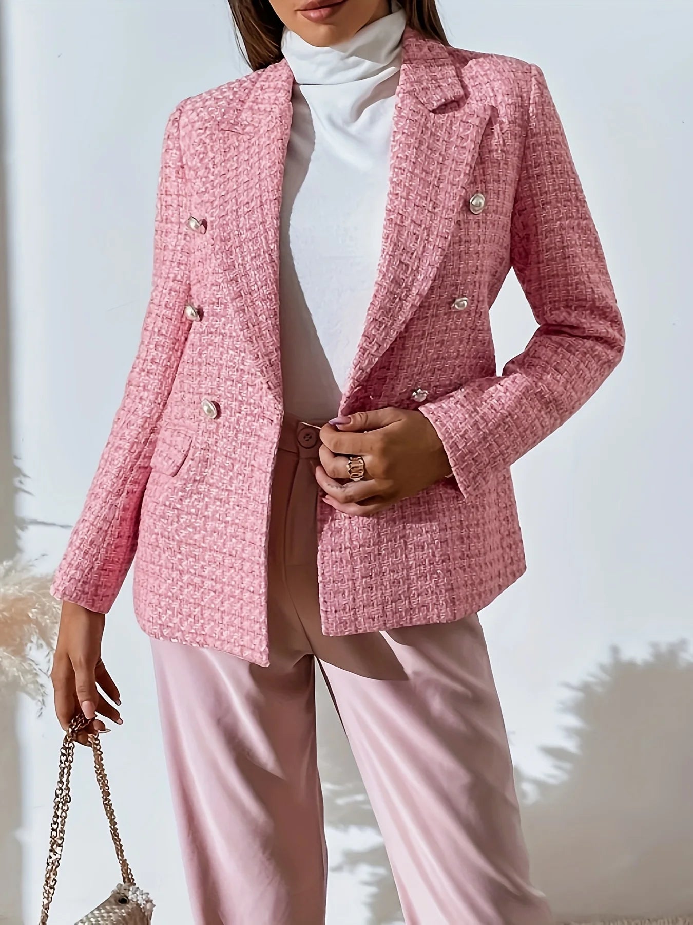 Women's Checkered Blazer – Tailored Double-Breasted
